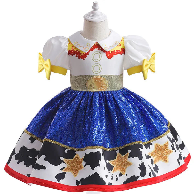 Patchwork Dress - Western Style Cosplay Gown with Color Block Design | Kids Birthday Party Dress