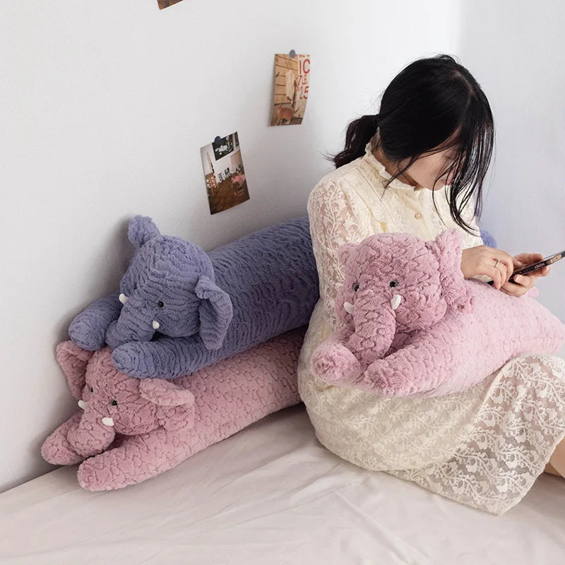 Large Elephant Body Pillow Long Sleeping Cushion Cute Stuffed Animal Elephant Decorative Body Pillow Chair Back Cushion Decor