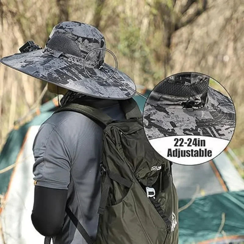Wide Brim Solar Fan Hat With Dual Fans