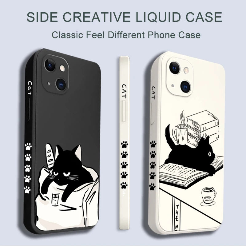 Table Cartoon Cat Phone Phone Case For iPhone 16 15 14 Plus Soft Silicone Cover