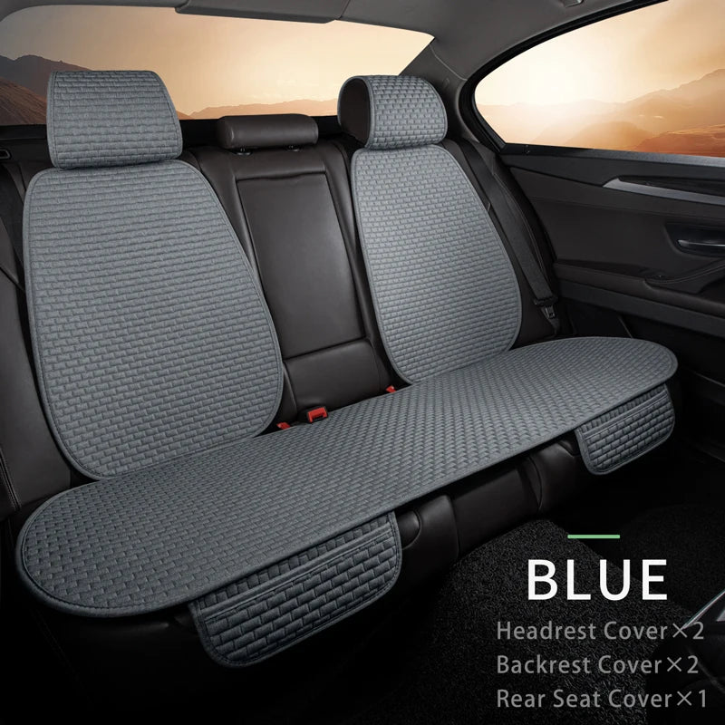 Karcle Car Seat Cover Full Set Front Rear Linen Car Cushion Breathable Universal Seat Pad Auto Protector Mat Interior Accessory