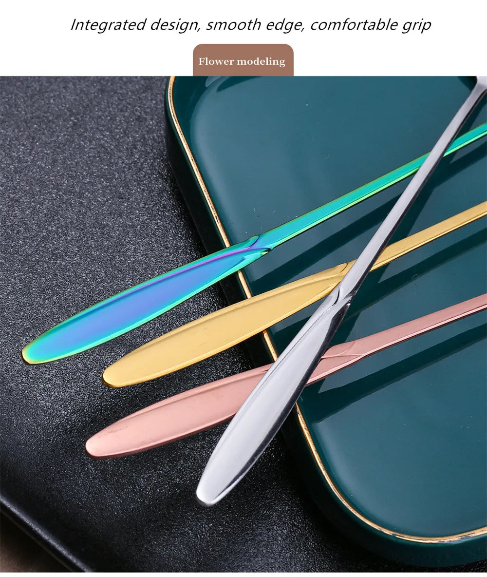 4pcs Long Flower Spoon Stainless Steel Dessert Spoons Gold Long Handle Teaspoon Mixing Scoop for Coffee Cake Kitchen Accessories