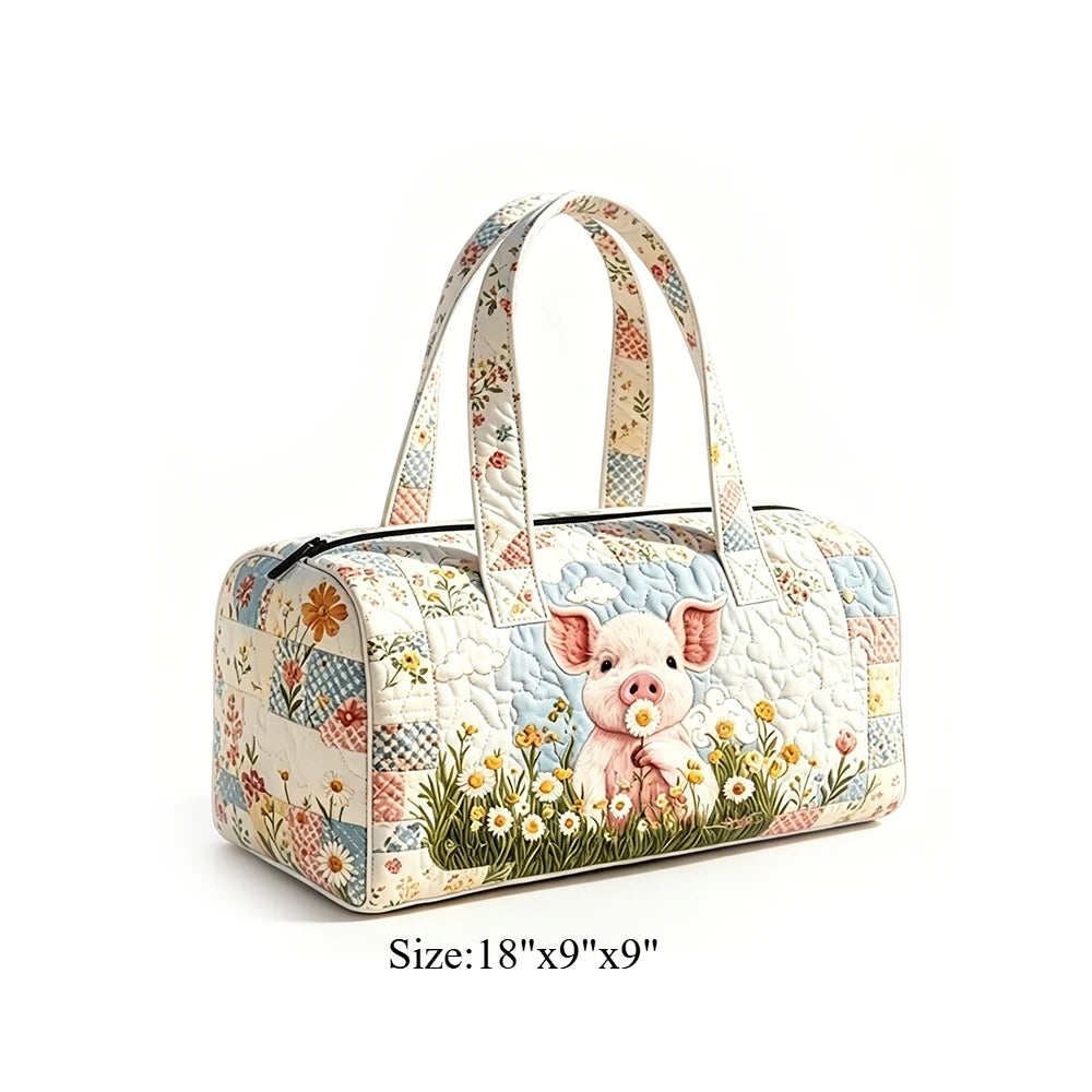 Cat Cow Print Quilted Duffel Bag for Unisex Travel Overnight Carry On Luggage Tote for Gym, Vacation, Sleepover, Book Lover Gift