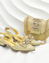Women Shoes and Bags To Match Set Italy Lady Crystal Low Heels Pointed Toe Party Shoe and Bag African Women Ladies Wedding Pumps