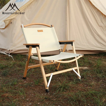 Outdoor Chair Camping Folding Portable Backrest Chair Camping Leisure Faux Wood Armrest Fishing Garden Chair