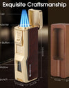Cigar Lighter Ashtray Set 4 Jet Flame Windproof Lighters With Cigar Holder Cigar Punch Refillable Butane Cigar Accessories