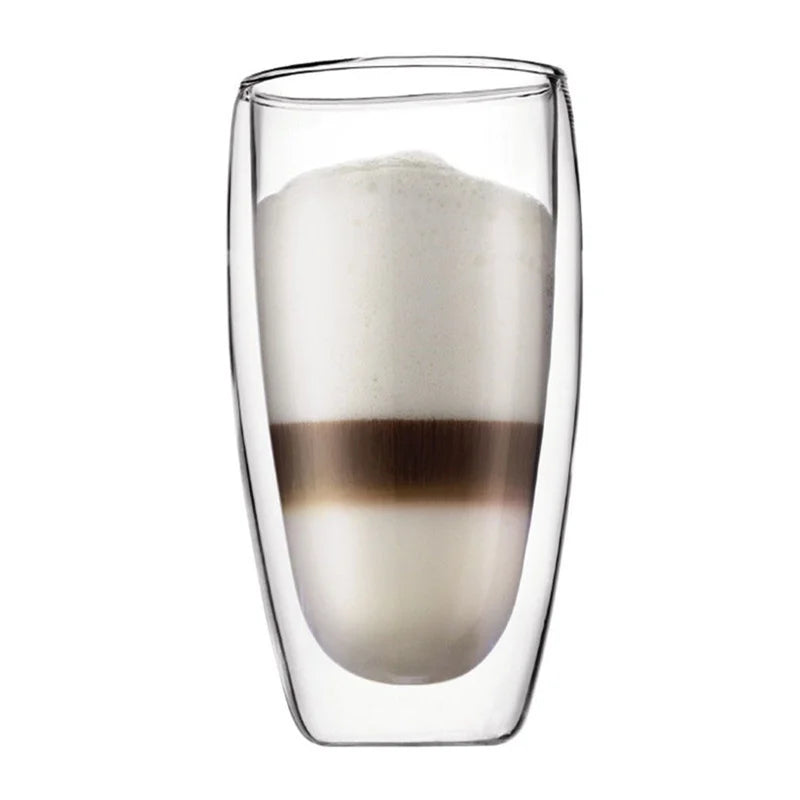 650ml Double Wall Glass Mug Clear Resistant Handmade Kungfu Tea Mug Coffee Milk Juice Lemon Healthy Drink Double Layer Glass Mug