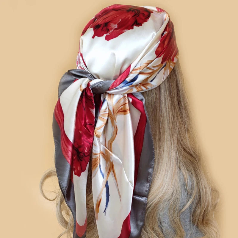 Kerchief Silk Satin Neck Scarf Women Print Hijab Female Square Shawls Wraps office Lady muffler bandanna