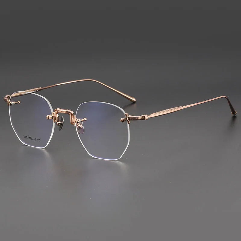 Luxury Lightweight Titanium Rimless Polygonal Eyeglasses Frames