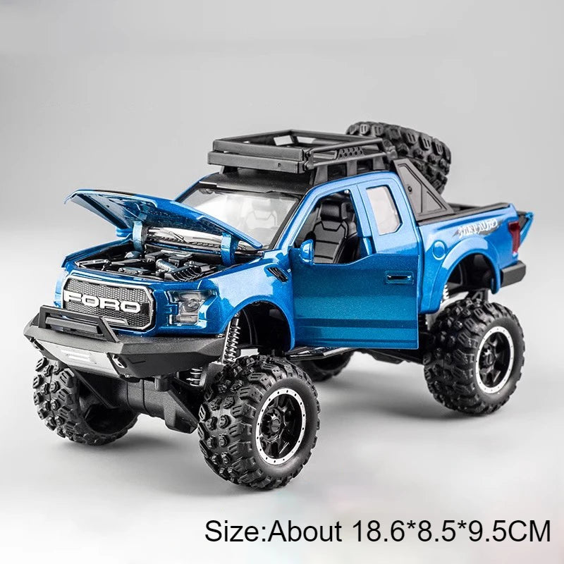 1:32 Scale Raptor F-150 BigFoot Pickup Car Model Toy Pull Back Sound&Light Off Road Truck Models Collection Gifts