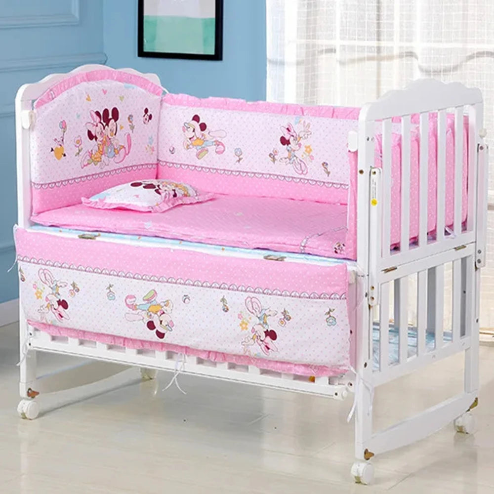 6-Pcs Cotton Nursery Crib Bedding Set – Unisex  Set with 4 Bumpers, Mattress & Pillow