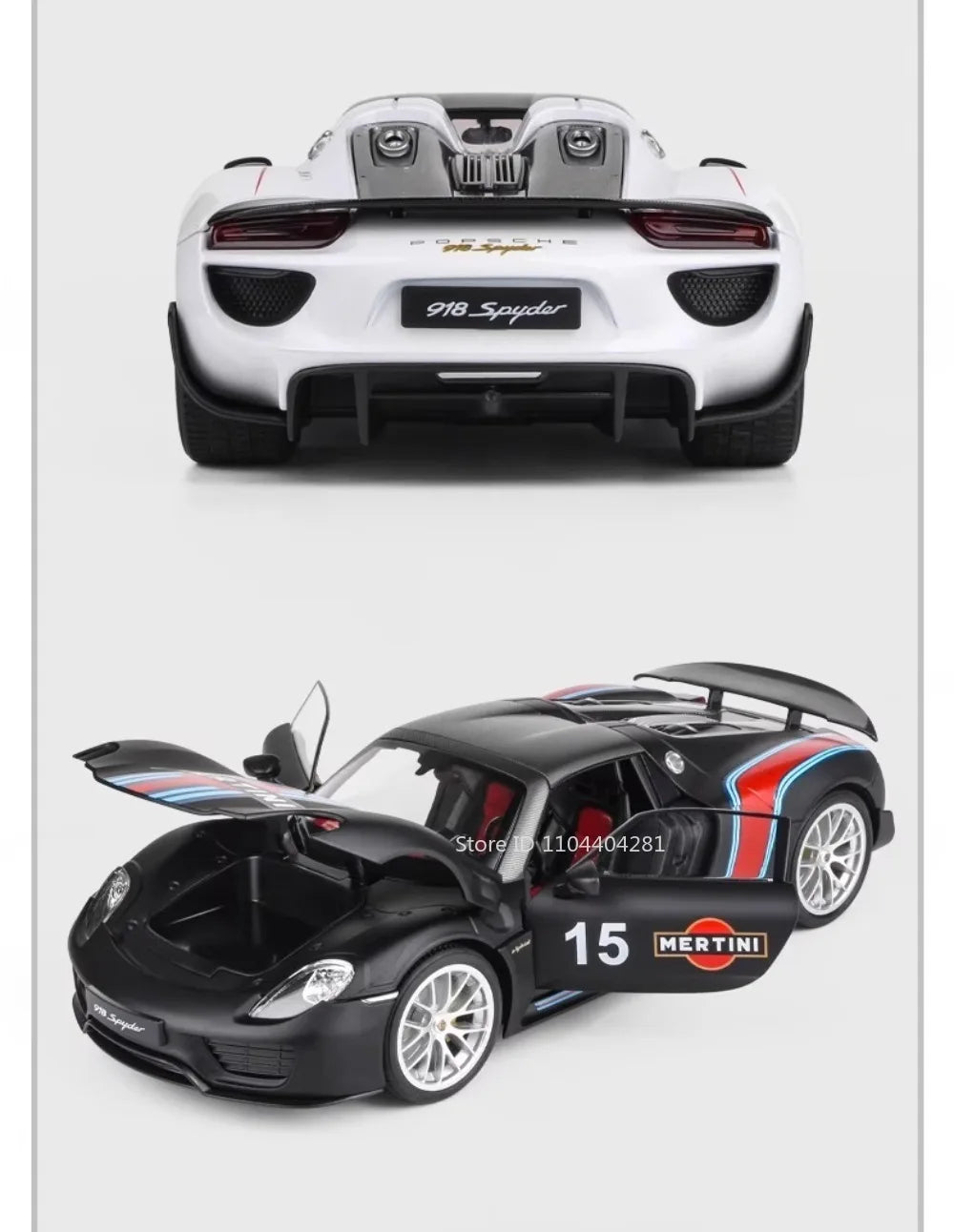 1:18 918 Spyder Martini Pagani Huayra Diecast Alloy Model Toys Car Doors Opened with Sound Light Miniature Vehice Adult Boy Gift