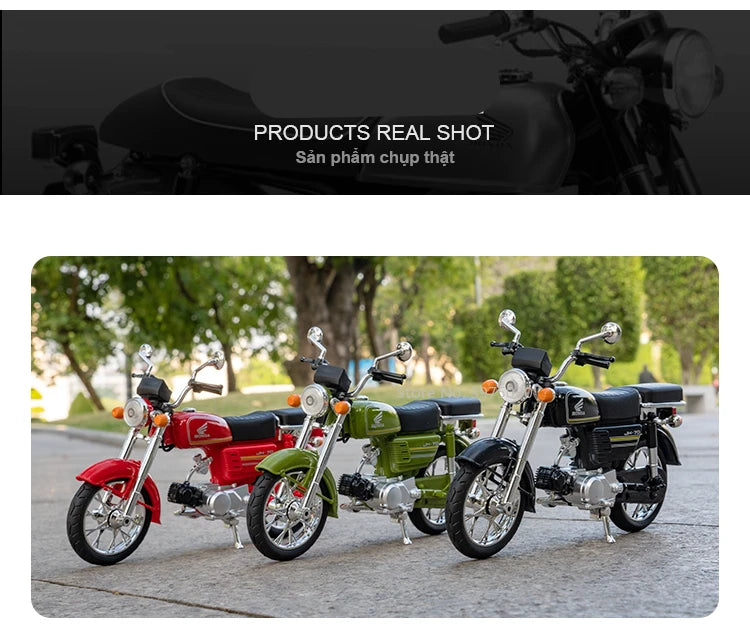 1/10 Scale Honda JiaLing JH-70 Alloy Classic Motorcycle Toys Diecast Simulation Metal Motorcycle Sound and Light Model