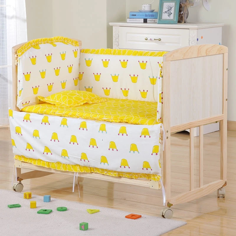 6-Pcs Cotton Nursery Crib Bedding Set – Unisex  Set with 4 Bumpers, Mattress & Pillow