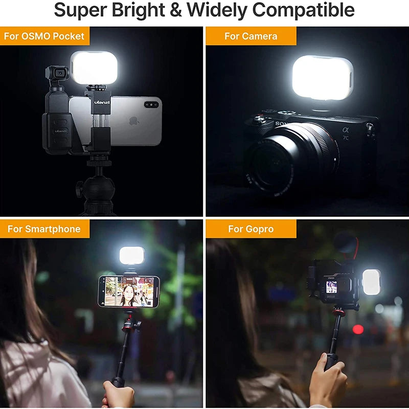 6500K Ultra Mini Rechargeable LED Video Light Adjustable Vlog Light for YouTube Selfie Live Type-C Charging Light