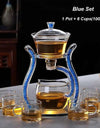 Glass Automatic Lazy Tea Set  Crystal Glass Teapot Set Rotating Cover Kung Fu Heat-Resistant Teapot 6 Cups