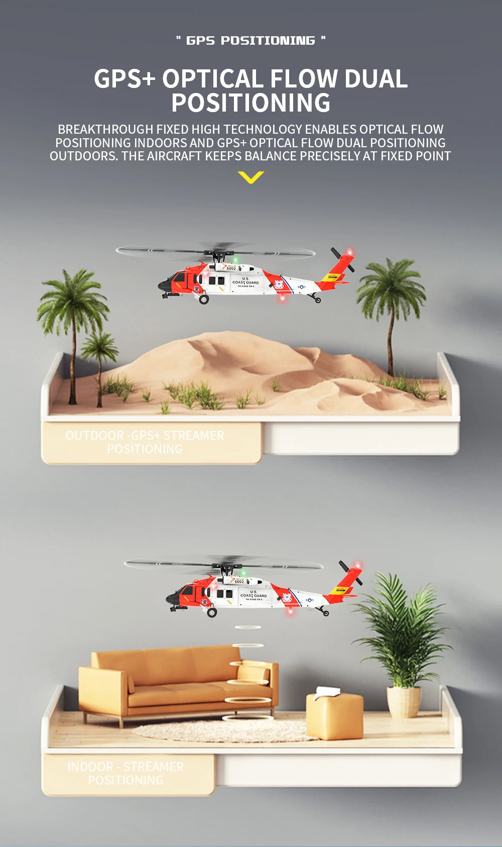 UH60 Black Hawk F09S GPS Remote Control Helicopter Six Channel Rescue Model