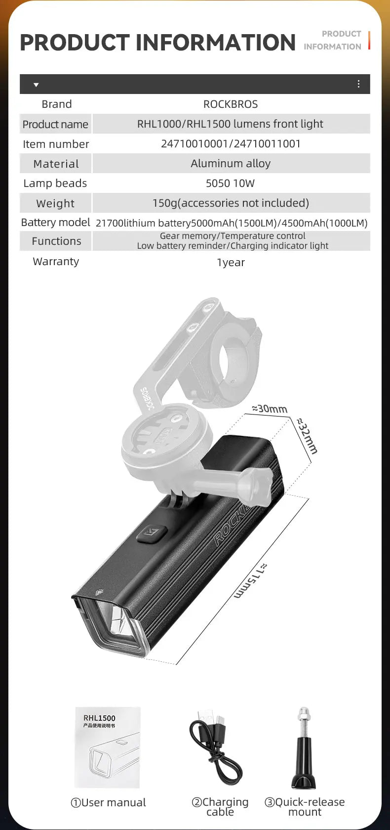 1500LM Bike Front Light Aluminum Waterproof Bicycle Headlight LED Lamp Flashlight Handlebar MTB Road Cycling Light