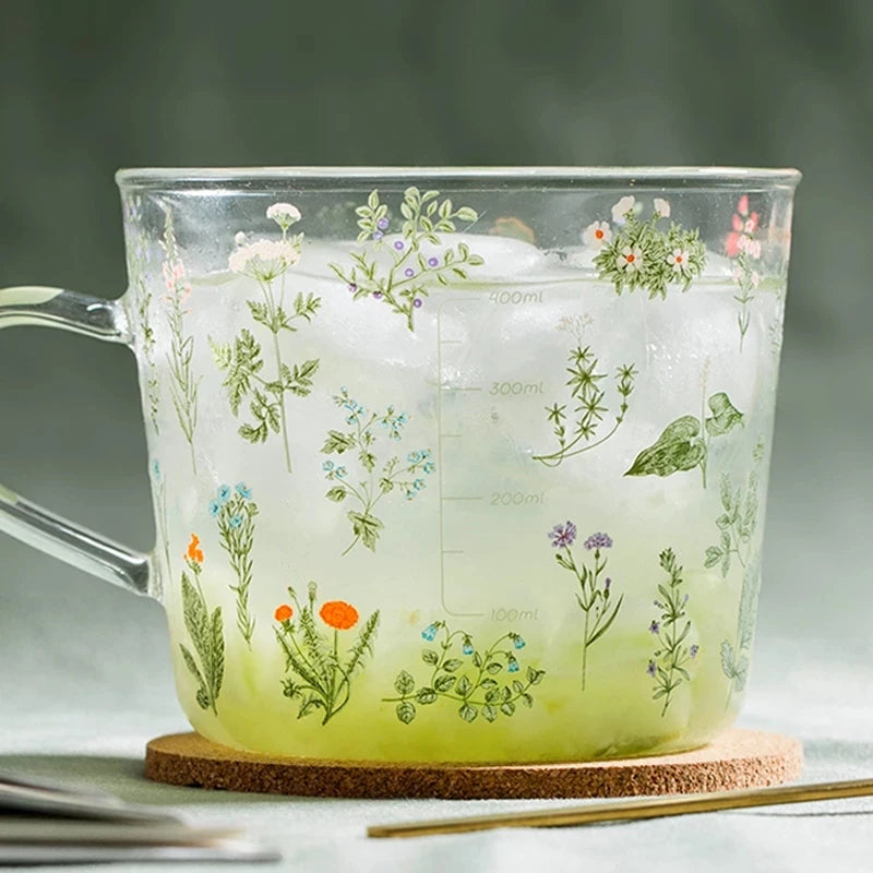 500ml Creative Glass Scale Handgrip Mug Breakfast Milk Coffee Couple Mug Home Tumbler Water Drinkware Fruit Juice Cups