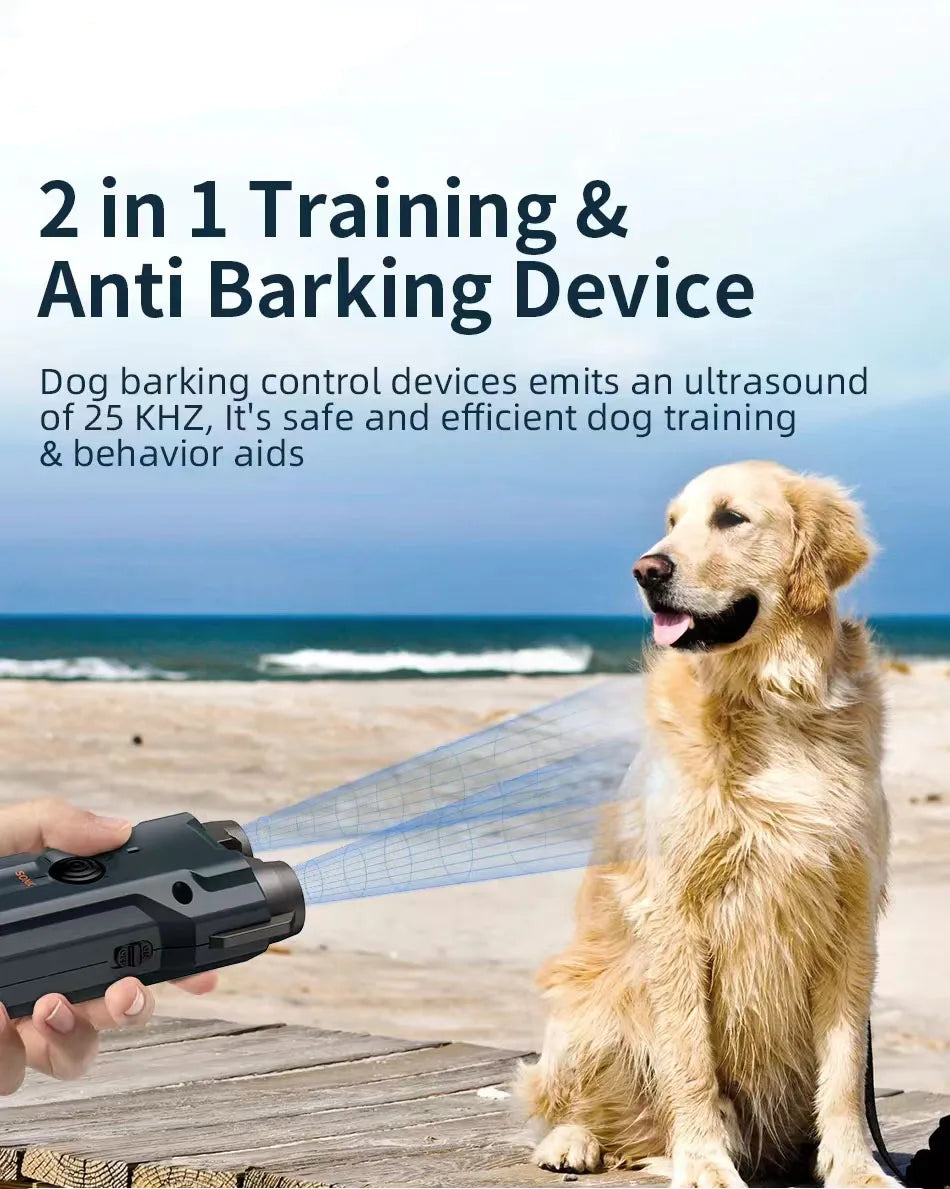 2 In 1 Training & Anti Barking Device Ultrasonic Dog Repeller With Flashlight Stop Attack Rechargeable Anti Dog Bark Deterrent
