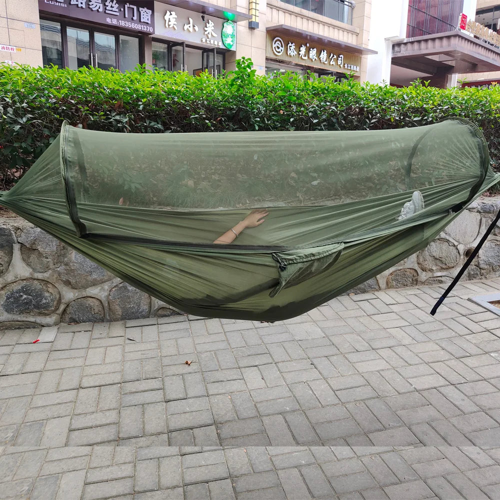 Portable Outdoor Camping Hammock with Mosquito Net High Strength Parachute- Fabric Hanging Bed Hunting Sleeping Swing