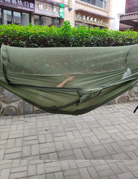 Portable Outdoor Camping Hammock with Mosquito Net High Strength Parachute- Fabric Hanging Bed Hunting Sleeping Swing