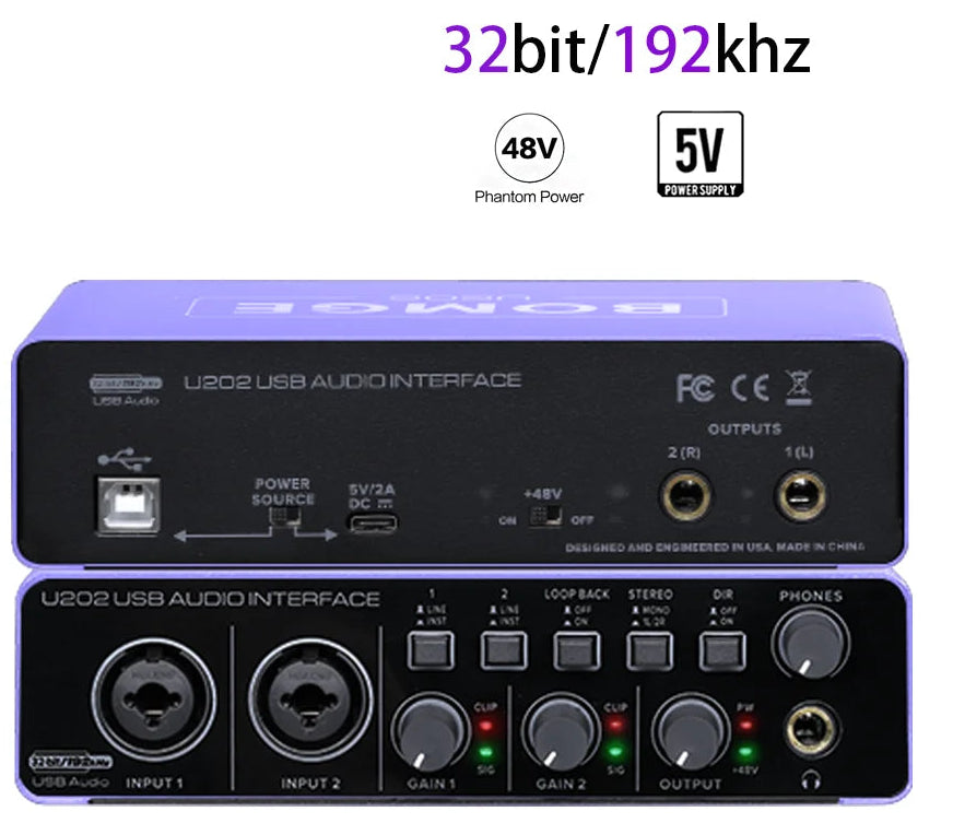 U202P USB Audio Interface with 32 Bit 192kHz Recording and 48V Phantom Power