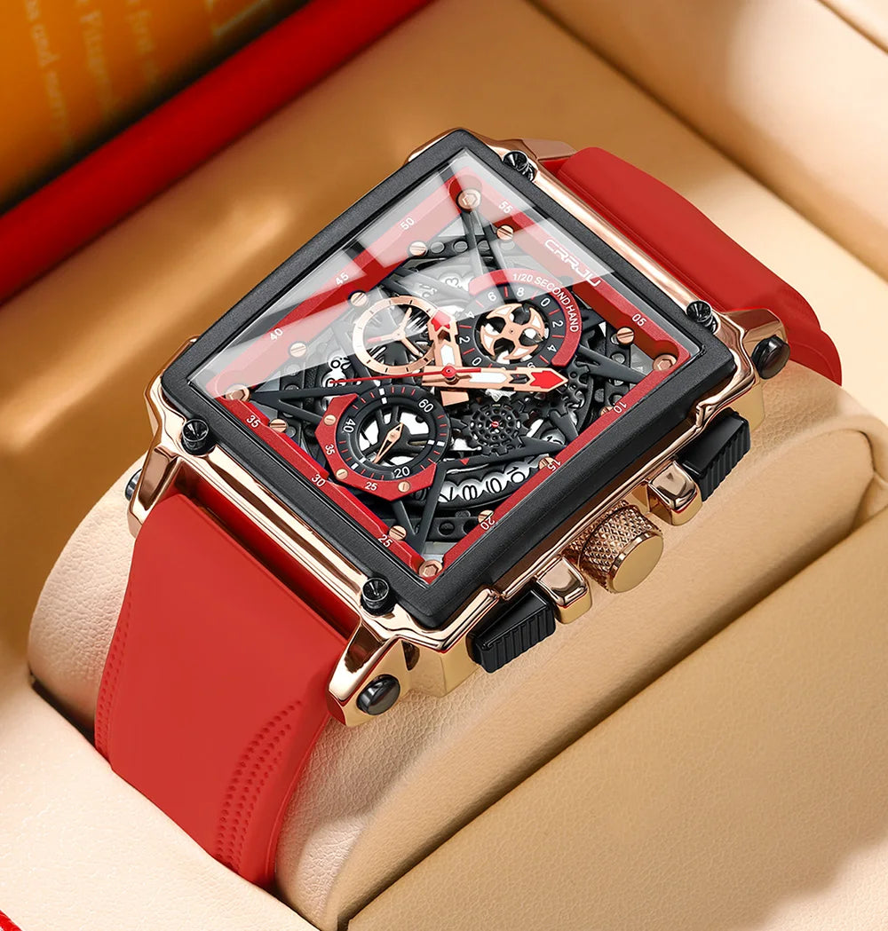 Men's Sports Chronograph Wrist Watch For Men Army Silicone strap Square Quartz Stop Watch Clock Man Relogios Masculino