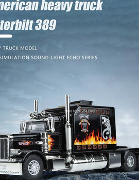 1/24 Scale Peterbilt 389 Heavy Truck Tractor Toy Model Alloy Diecast Sound Light Pull Back Model Truck Boys Toy Gifts Collection