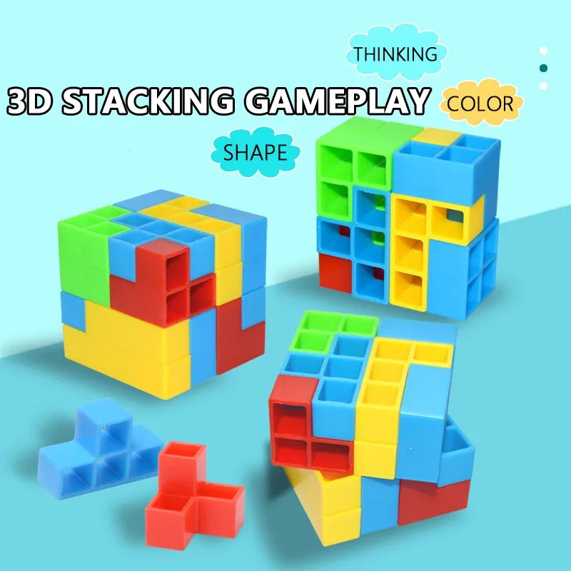 3D Tower Game Stacking Stack Building Blocks Balance Puzzle Board Assembly Brick Toys Children Psychomotor Balance Modules