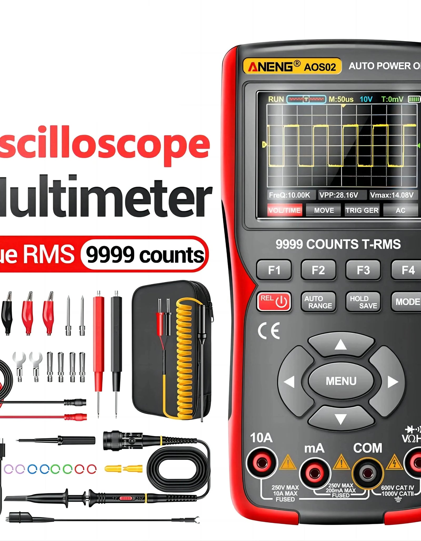 Professional Digital Oscilloscope Multimeter True RMS 48MS/s Sampling Rate 10MHZ Analog Bandwidth Data Storage