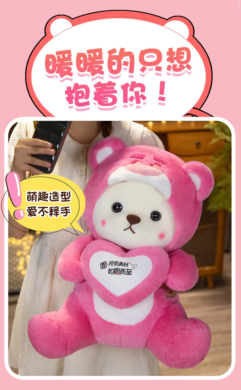 Pink Teddy Bear Plush Stuffed Animal with Cloth