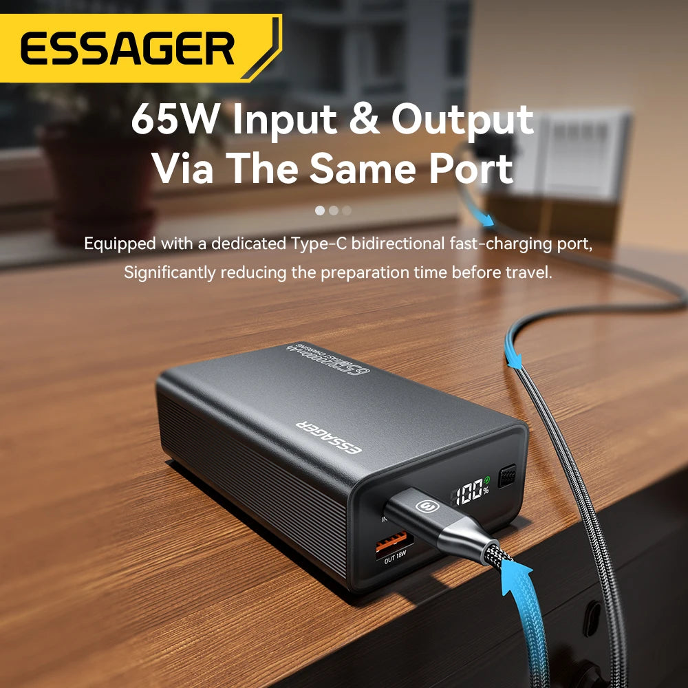 20000mAh Power Bank 65W PD Fast Charging Portable Charger USB-C with Built-in Cables for Laptop & Mobile