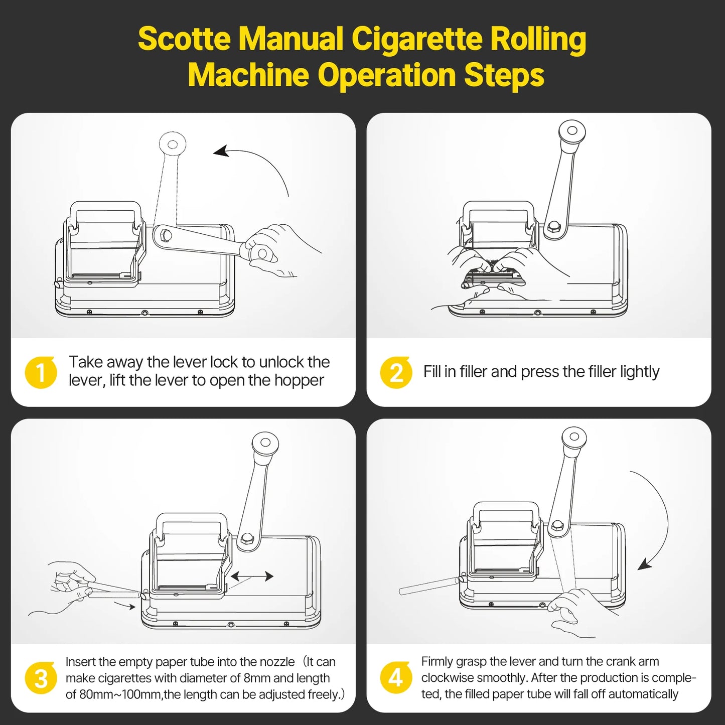 Cigarette Rolling Machine Manual Cigarettes Tobacco Injecter 8mm Diameter Tube Making 80-100mm Lengths of Cigarrettes