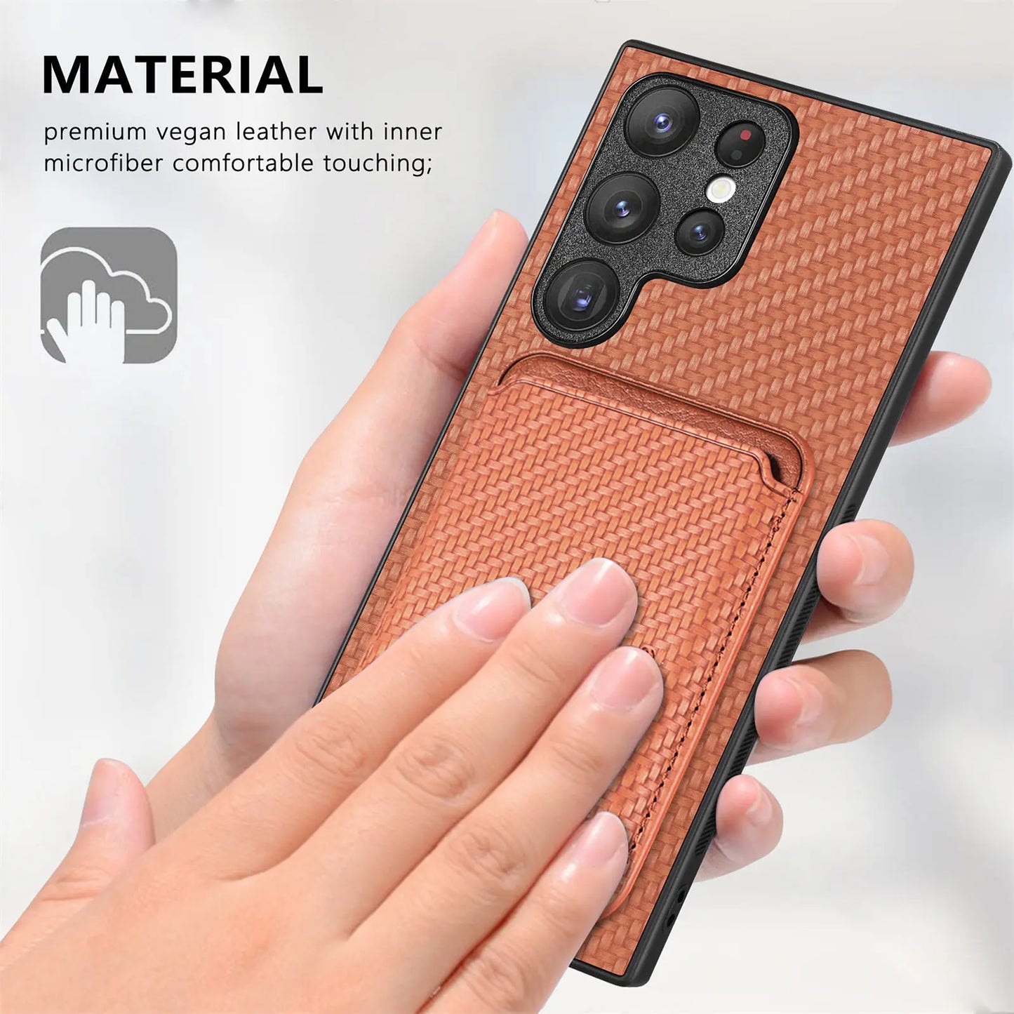 Carbon Fiber Style MagSafe PU Leather Case for Samsung Galaxy S26 / S25 / S24 / S23 Magnetic Card Holder Cover