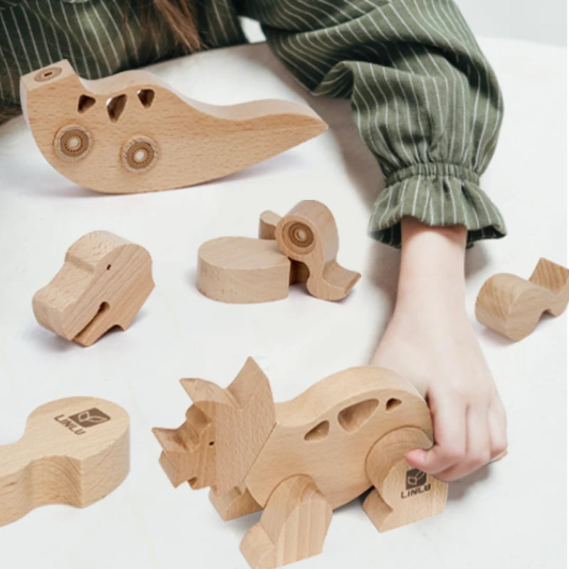 Wooden Dinosaur Cartoon Assembly Puzzle