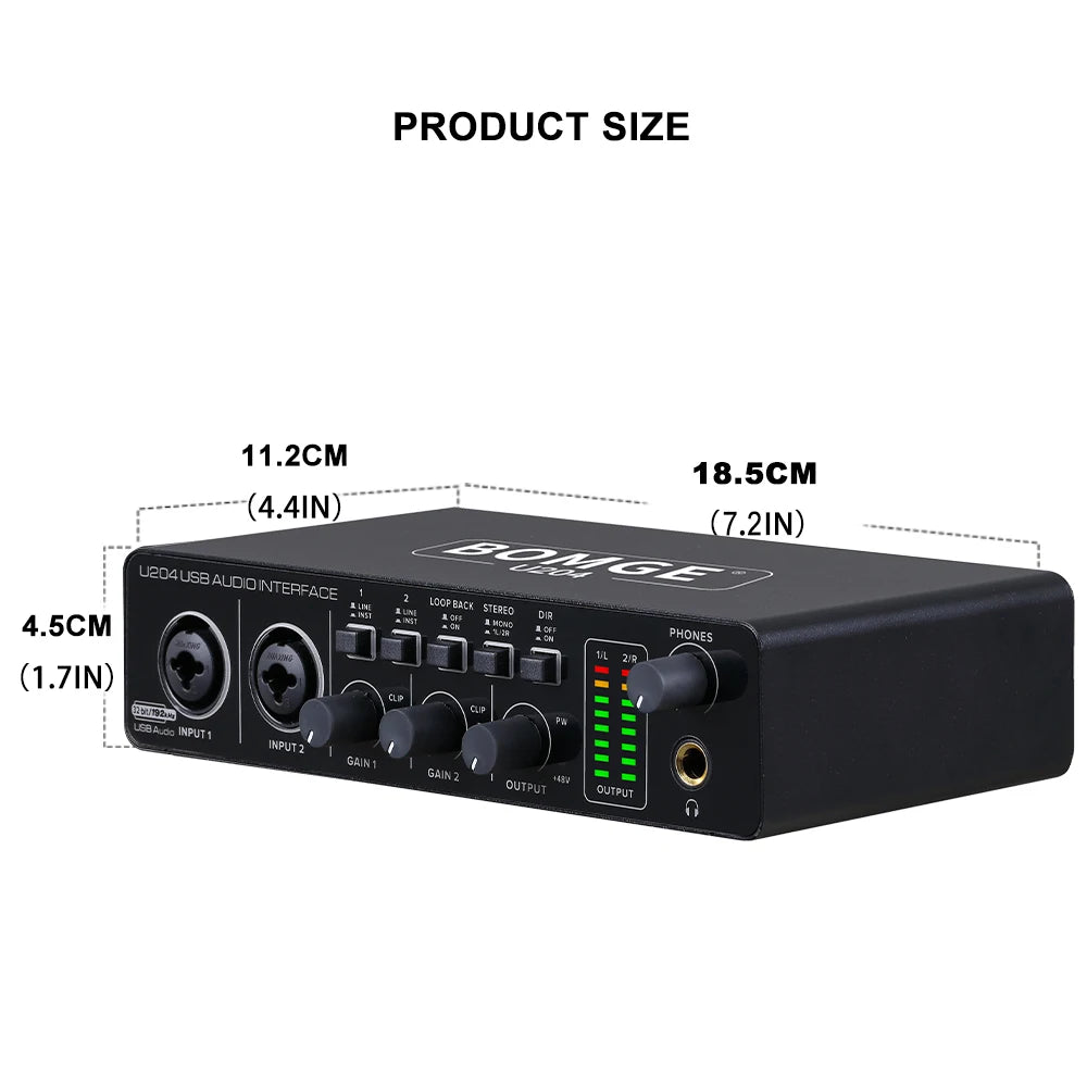 U204 USB Audio Interface with 32 Bit 192kHz Recording and 48V Phantom Power