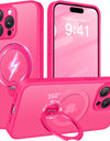 Magnetic Stand Case for iPhone 15 Pro Max Case 360° Adjustable Kickstand Metal Ring Matte Cover Shockproof Magsafe Phone Case