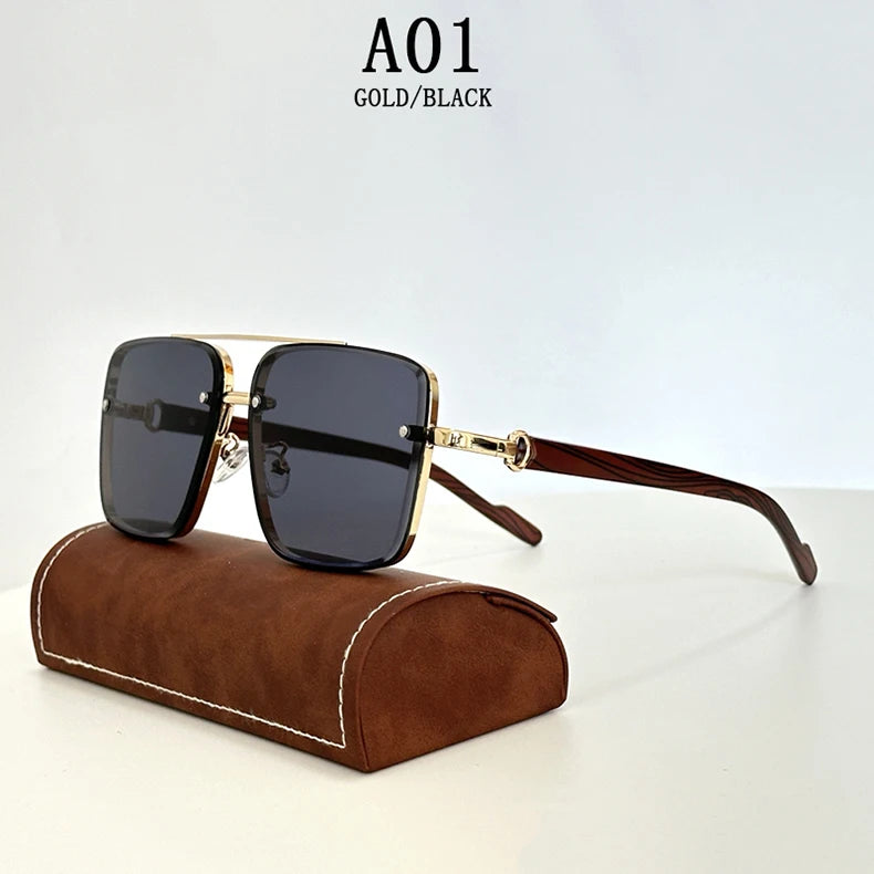Vintage Square Wooden Frame Sunglasses With UV400 Protection