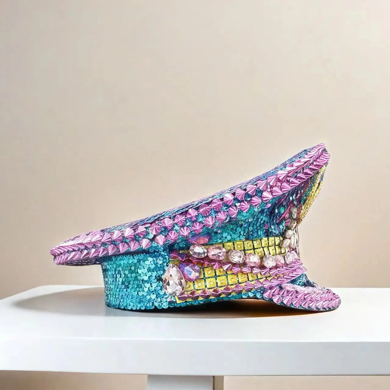 Bling Captain Hat Rhinestone Captains Hat for Men Handmade Steampunk Hat Burning Man Ramadan Masquerade HongLuan Summer Cap