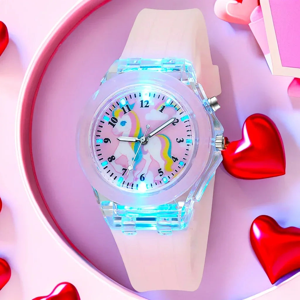 Cartoon Baby Unicorn Kids Watches Girls Toys Silicone Strap Flash Light Children Watch Clock Quartz Wristwatches