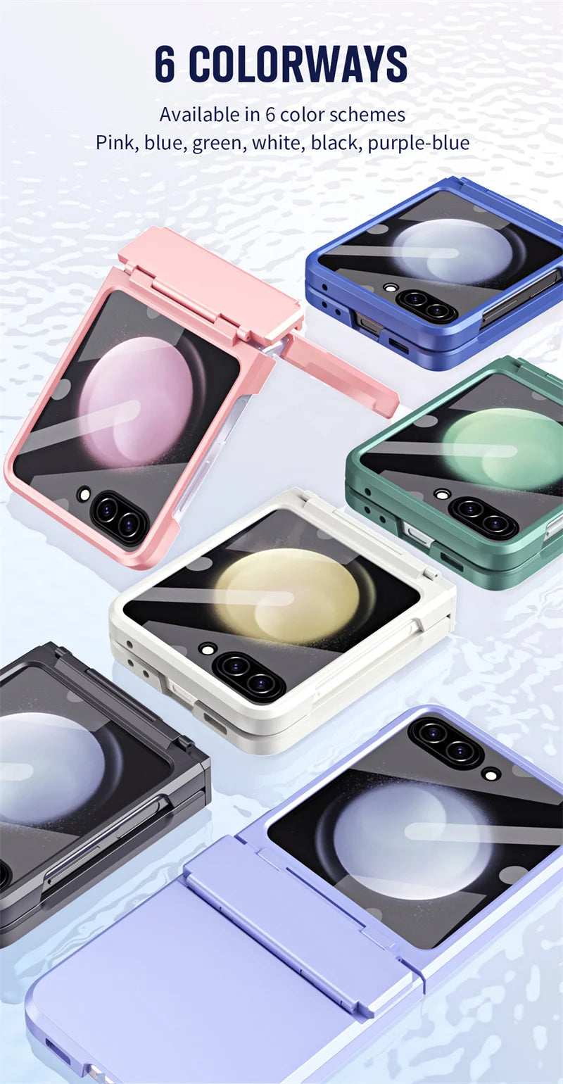 For Samsung Galaxy Z Flip 6 5 Flip5 Case Luxury Matte With Mirror Film Folding Hinge Shockproof Protection Hard Cover accessory