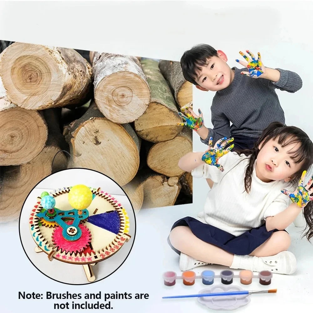 DIY Science Toys Wooden Puzzle Assembled Model Aviation Satellite Fan Solar Energy Science Discovery STEAM Education