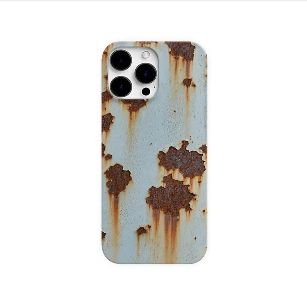 INS Creative 3D Effects Rusty Metal Phone Case For iPhone 16 15 14 13 Pro Max Plus Vivid Effect Soft Silicone Back Cover