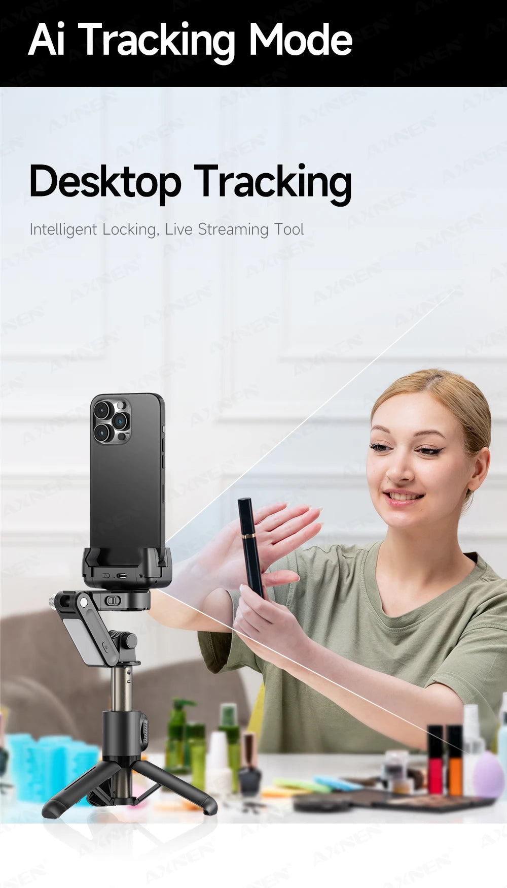 Q19 AI Desktop Gimbal Stabilizer 360 Rotation Auto Face Tracking Mobile Phone Handheld Anti-shake Selfie with Fill Light