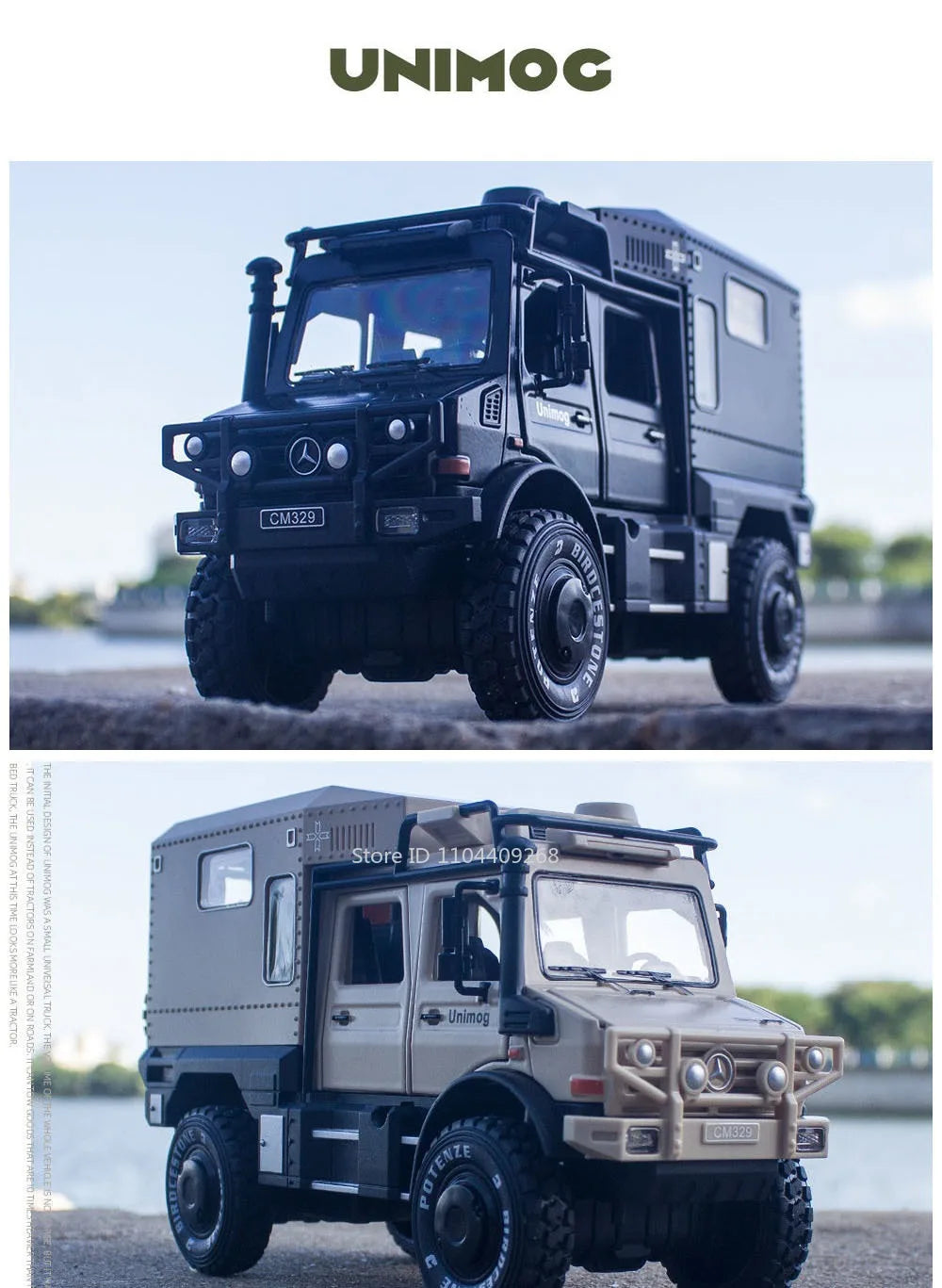 1:28 Scale Unimog U5000 Land Rover Defender Toy Car Model Rubber Tire Alloy Diecast Sound Light Off-Road Vehicle  Toy