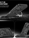 Heavy-Duty Armor Slide Camera Protection Case For iPhone 16 15 14 13 12 11 Pro Max Plus Magnetic 360° Rotating Ring Stand Cover