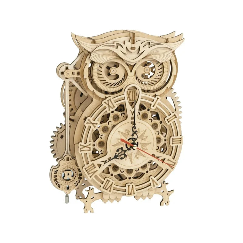 3D Wooden Puzzle Owl Clock Model Building Kit Toys