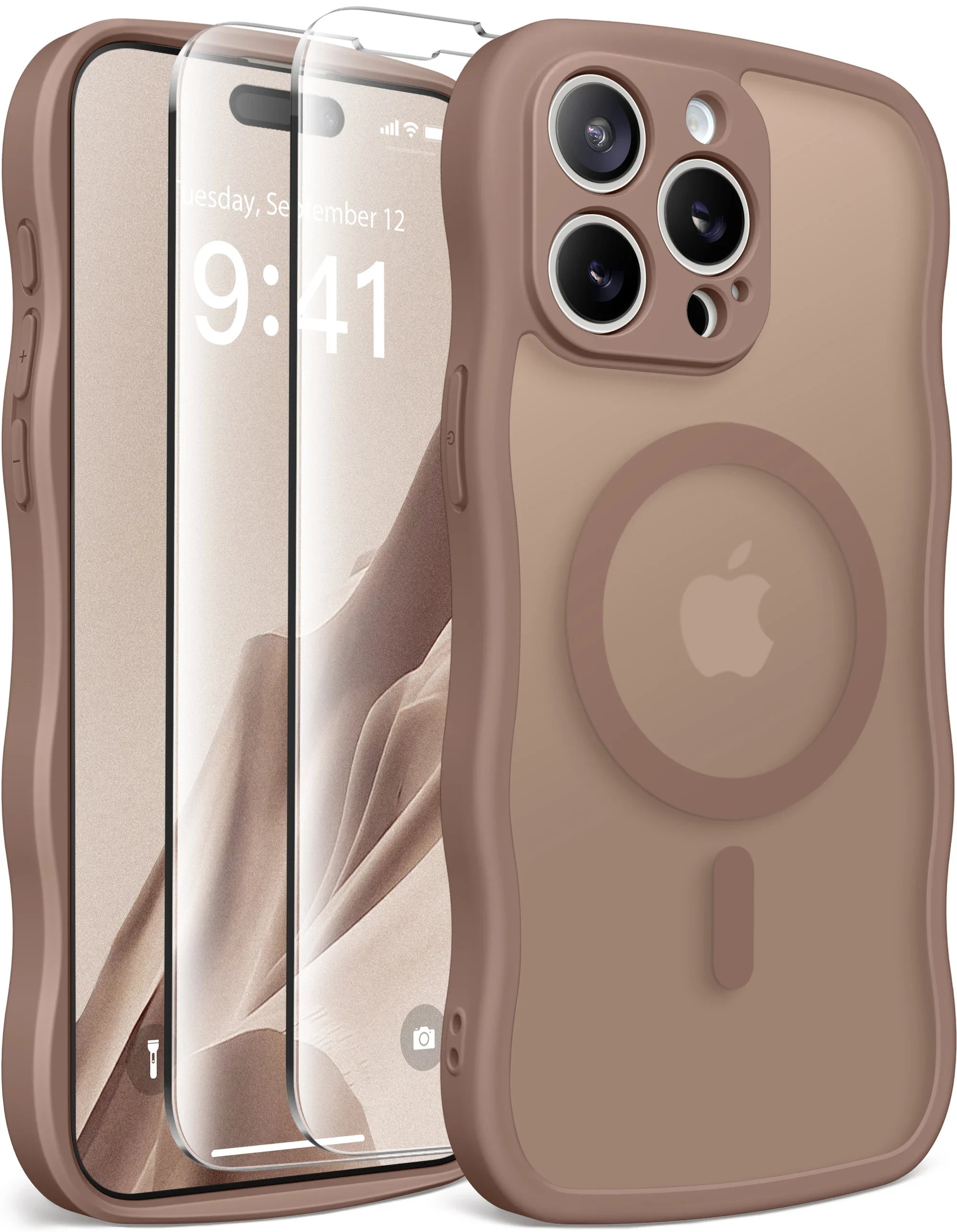 For iPhone 15 Pro Max Case Curly Wave Frame Shape Design Camera Protection Drop Shockproof Compatible with MagSafe Phone Case