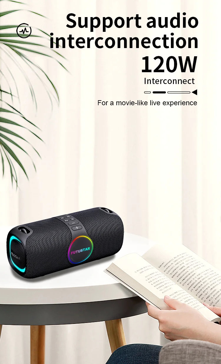 Outdoor portable wireless Bluetooth speaker 120W high-power karaoke speaker RGB subwoofer TWS/TF/AUX party karaoke speaker